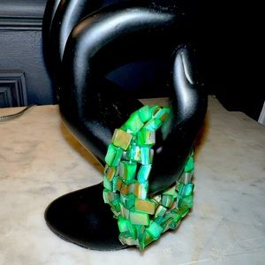 Green Natural Abalone Shell Bracelets - set of 3